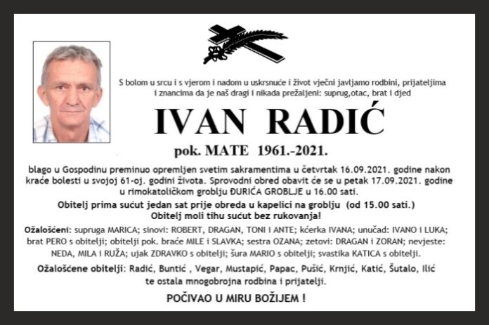 IVAN RADIĆ 1961 - 2021 - Umrli.info