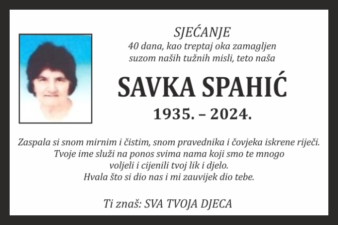 Savka Spahic sjecanje 40 dana